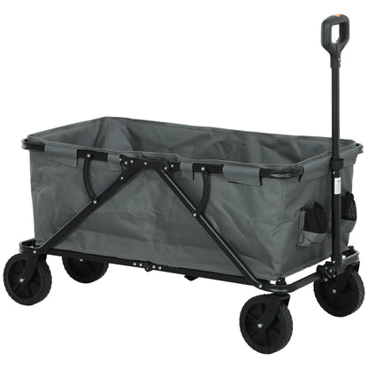 Garden Wagon 120 kg load capacity, foldable transport cart with removable cover, handle, wheels, steering axle, trolley handcart garden cart 160 liters equipment cart for home garden, Dark Grey