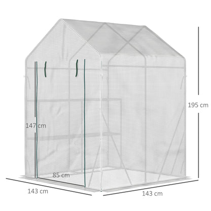 Foliage Greenhouse Walk-in Greenhouse with 4 Shelves Tomato Greenhouse Greenhouse with Zipper Doors White Steel PE Plastic 143 x 143 x 195 cm