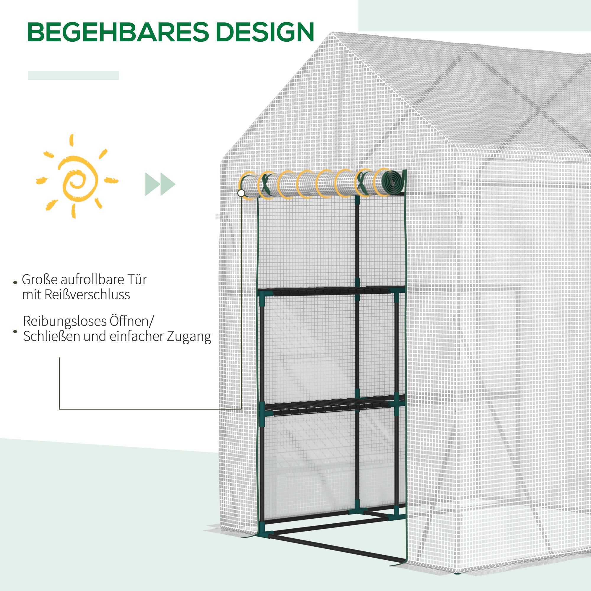 Foliage Greenhouse Walk-in Greenhouse with 4 Shelves Tomato Greenhouse Greenhouse with Zipper Doors White Steel PE Plastic 143 x 143 x 195 cm