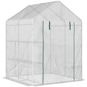 Foliage Greenhouse Walk-in Greenhouse with 4 Shelves Tomato Greenhouse Greenhouse with Zipper Doors White Steel PE Plastic 143 x 143 x 195 cm