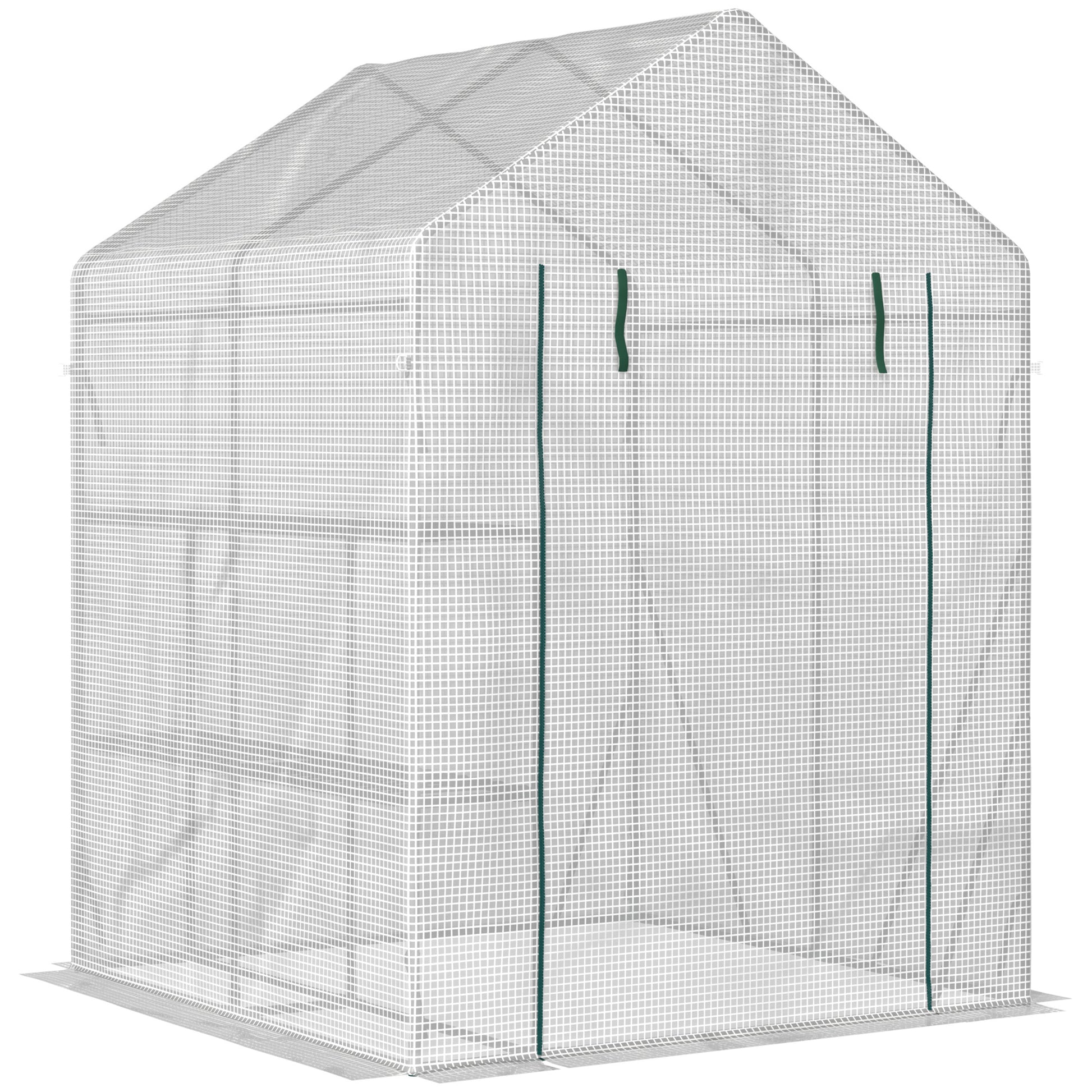 Foliage Greenhouse Walk-in Greenhouse with 4 Shelves Tomato Greenhouse Greenhouse with Zipper Doors White Steel PE Plastic 143 x 143 x 195 cm
