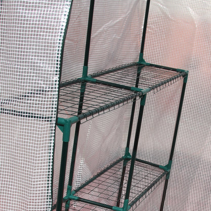 Foliage Greenhouse Walk-in Greenhouse with 4 Shelves Tomato Greenhouse Greenhouse with Zipper Doors White Steel PE Plastic 143 x 143 x 195 cm