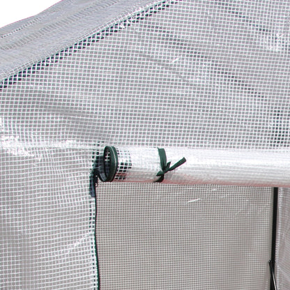 Foliage Greenhouse Walk-in Greenhouse with 4 Shelves Tomato Greenhouse Greenhouse with Zipper Doors White Steel PE Plastic 143 x 143 x 195 cm