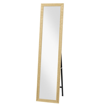 Rectangular Mirror on Wall Stand or Table with Wooden Frame for Living Room Bedroom 37 x 157 cm Natural Wood