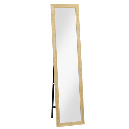 Rectangular Mirror on Wall Stand or Table with Wooden Frame for Living Room Bedroom 37 x 157 cm Natural Wood
