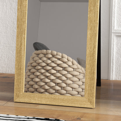 Rectangular Mirror on Wall Stand or Table with Wooden Frame for Living Room Bedroom 37 x 157 cm Natural Wood