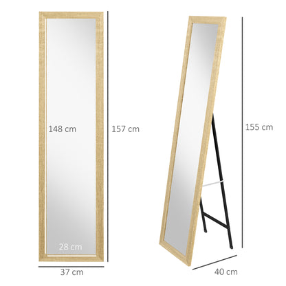 Rectangular Mirror on Wall Stand or Table with Wooden Frame for Living Room Bedroom 37 x 157 cm Natural Wood