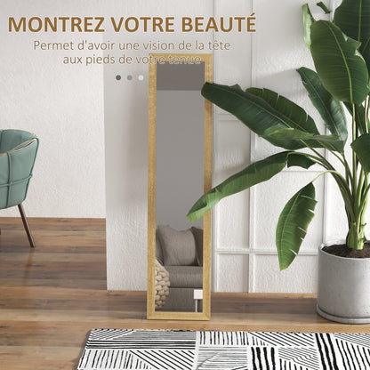 Rectangular Mirror on Wall Stand or Table with Wooden Frame for Living Room Bedroom 37 x 157 cm Natural Wood
