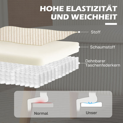 Sofa 2 Seater Modern Couch without Armrest Upholstered Sofa with Corduroy Look, Small Lounge Sofa with Wooden Legs for Living Room, 117 x 56.5 x 77 cm, Cream