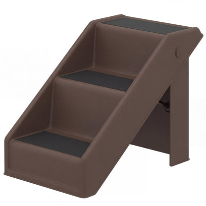 3-Step Foldable Pet Stairs, 14.4" High – Entry Ramp for Small Dogs & Cats, Brown