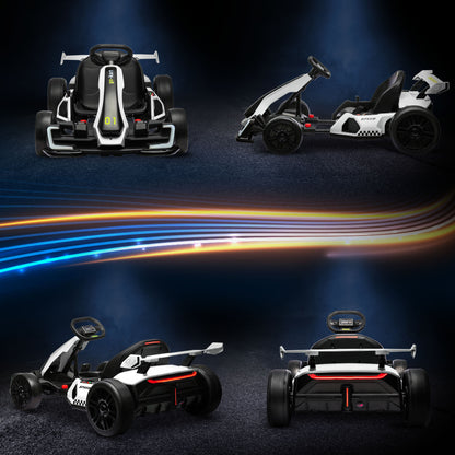 Electric Go-Kart for Children 6-12 Years 24V 12km/h with Adjustable Seat, Drift Go-Kart with Horn, Lights and Music, White