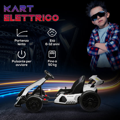Electric Go-Kart for Children 6-12 Years 24V 12km/h with Adjustable Seat, Drift Go-Kart with Horn, Lights and Music, White