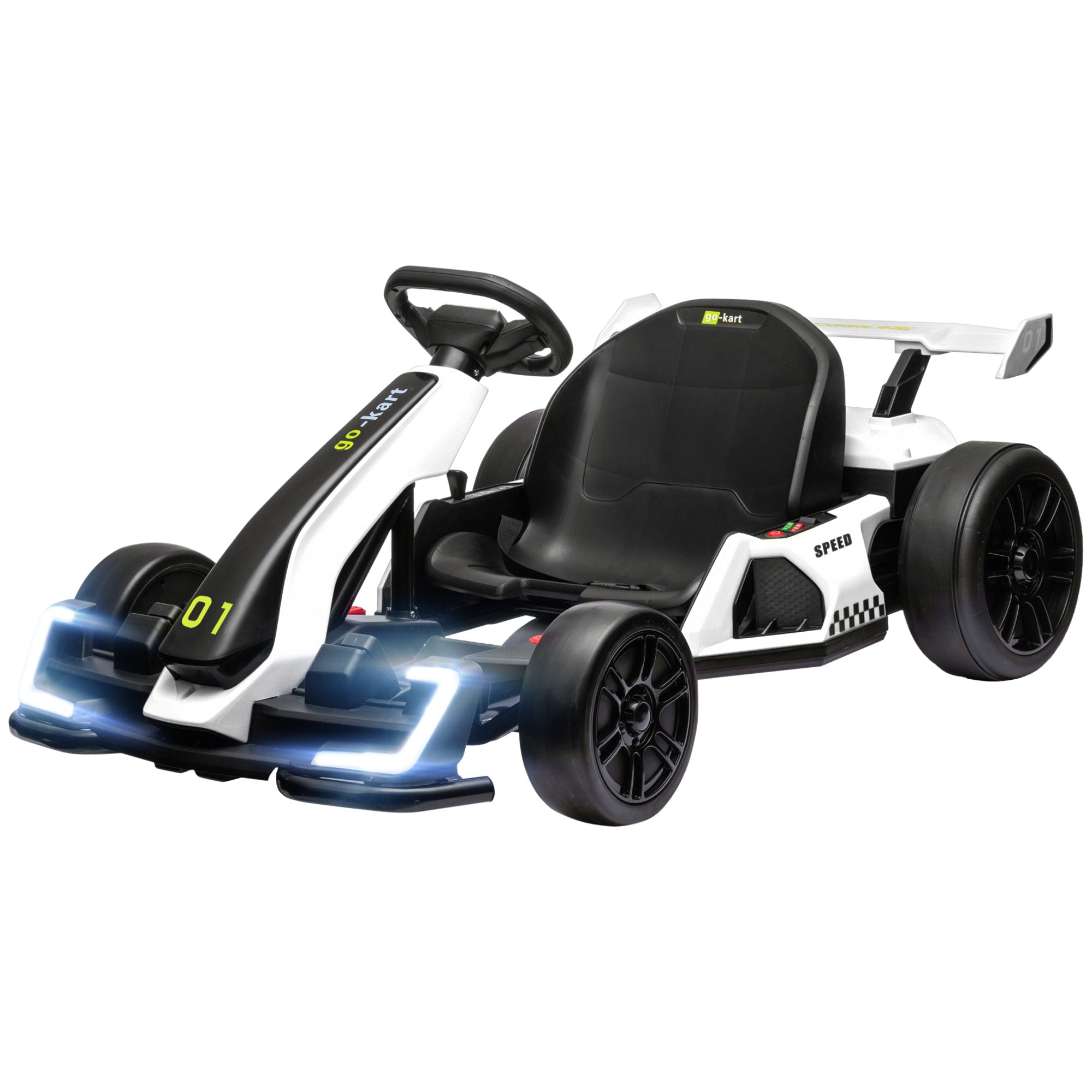 Electric Go-Kart for Children 6-12 Years 24V 12km/h with Adjustable Seat, Drift Go-Kart with Horn, Lights and Music, White