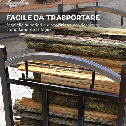 Firewood Rack for Outdoor and Indoor Use 3 Levels, Separate or Stacked, Metal Wood Rack with Tool Hooks, Black