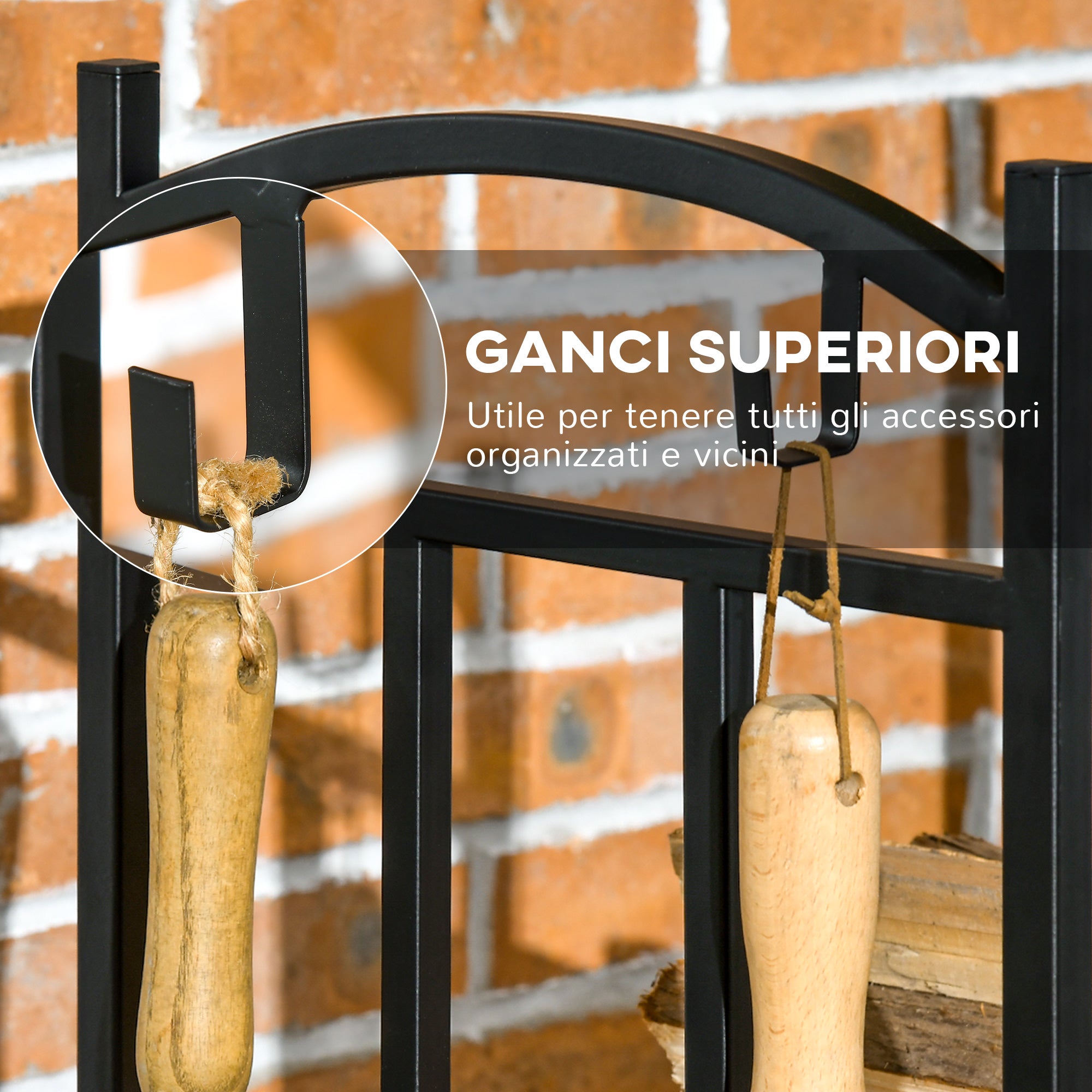 Firewood Rack for Outdoor and Indoor Use 3 Levels, Separate or Stacked, Metal Wood Rack with Tool Hooks, Black