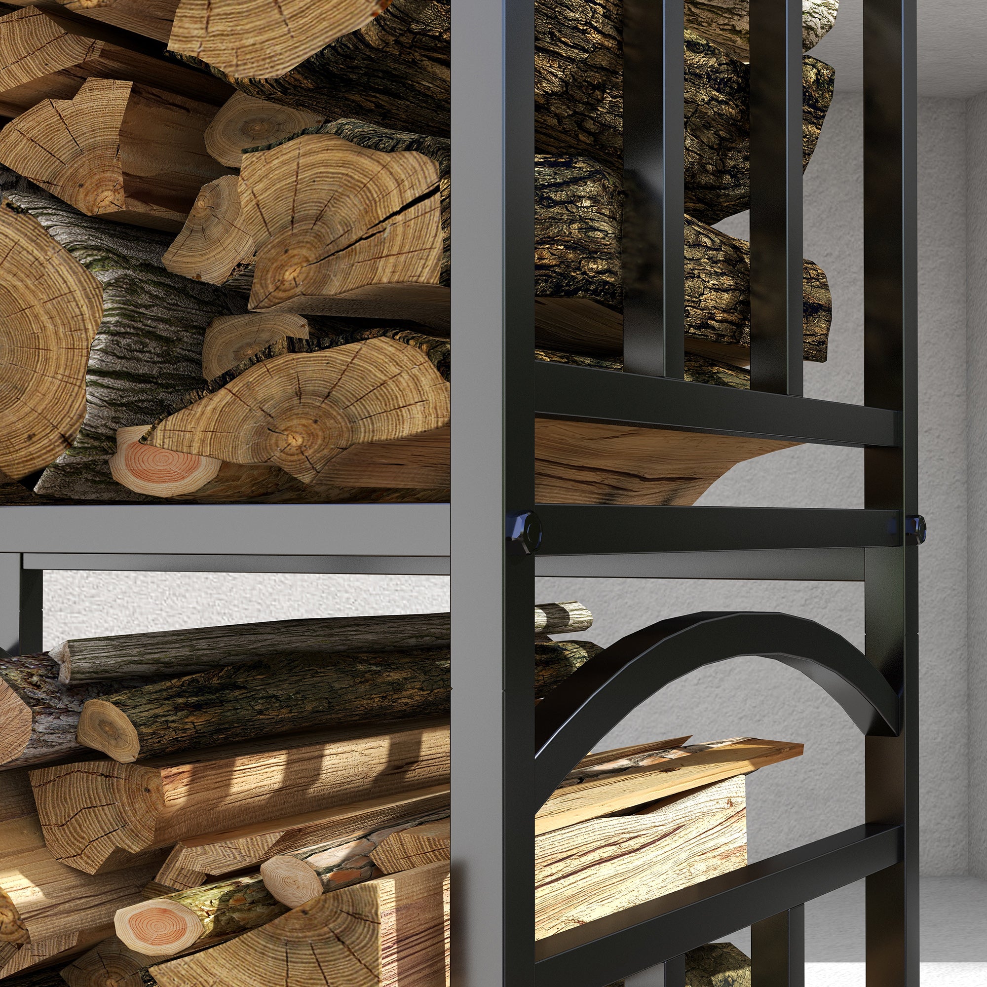 Firewood Rack for Outdoor and Indoor Use 3 Levels, Separate or Stacked, Metal Wood Rack with Tool Hooks, Black