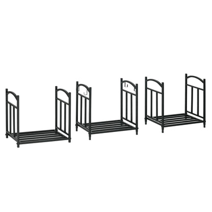 Firewood Rack for Outdoor and Indoor Use 3 Levels, Separate or Stacked, Metal Wood Rack with Tool Hooks, Black
