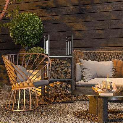 Firewood Rack for Outdoor and Indoor Use 3 Levels, Separate or Stacked, Metal Wood Rack with Tool Hooks, Black