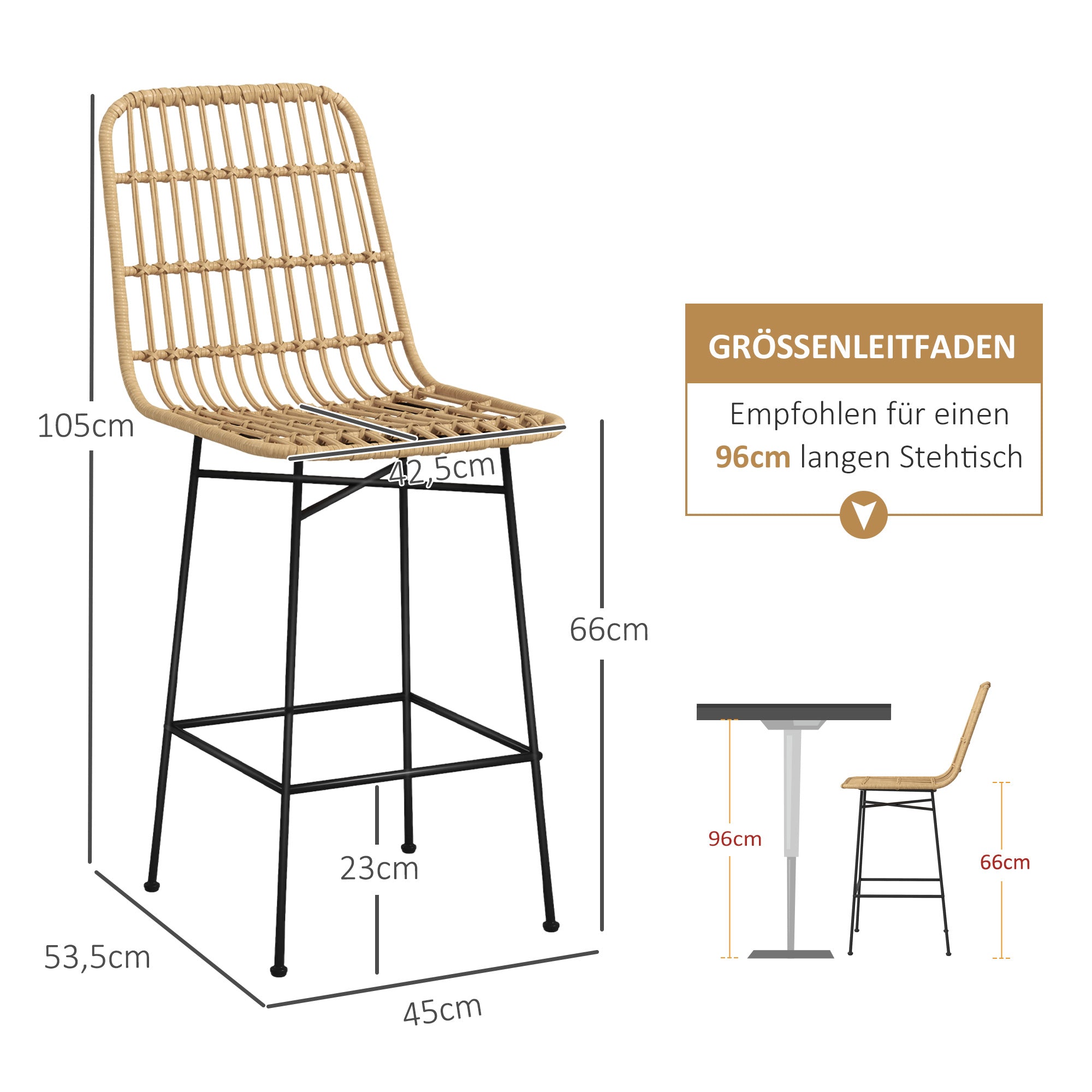 Bar Stool Set of 2, Bar Chair, Counter Stools with Backrest made of PE Rattan, Bar Chairs in Boho Design, Kitchen Stools for Kitchen, Dining Room, Steel, Yellow