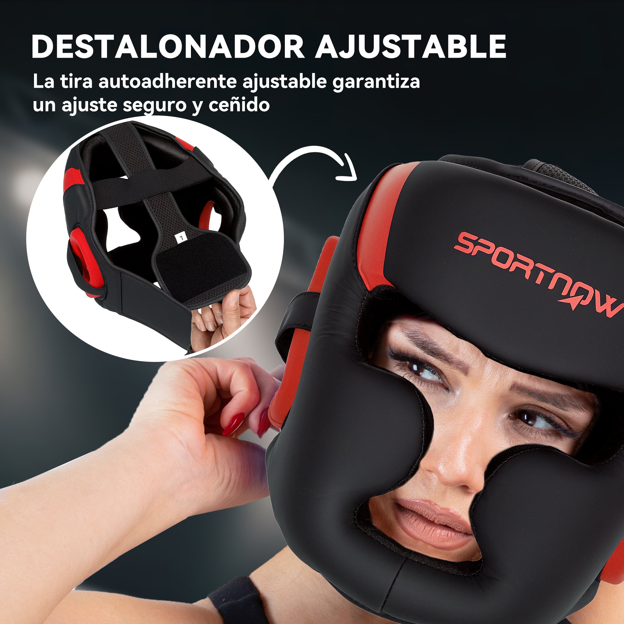 SPORTNOW Boxing Helmet MMA Headgear with Adjustable Strap for Grappling Sparring Martial Arts Kickboxing Karate Size L Red and Black