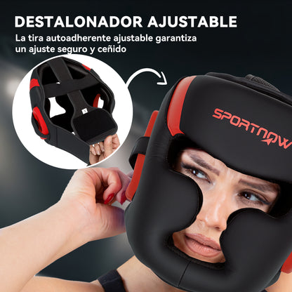SPORTNOW Boxing Helmet MMA Headgear with Adjustable Strap for Grappling Sparring Martial Arts Kickboxing Karate Size L Red and Black