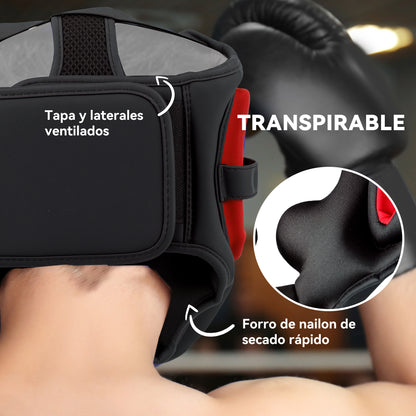 SPORTNOW Boxing Helmet MMA Headgear with Adjustable Strap for Grappling Sparring Martial Arts Kickboxing Karate Size L Red and Black