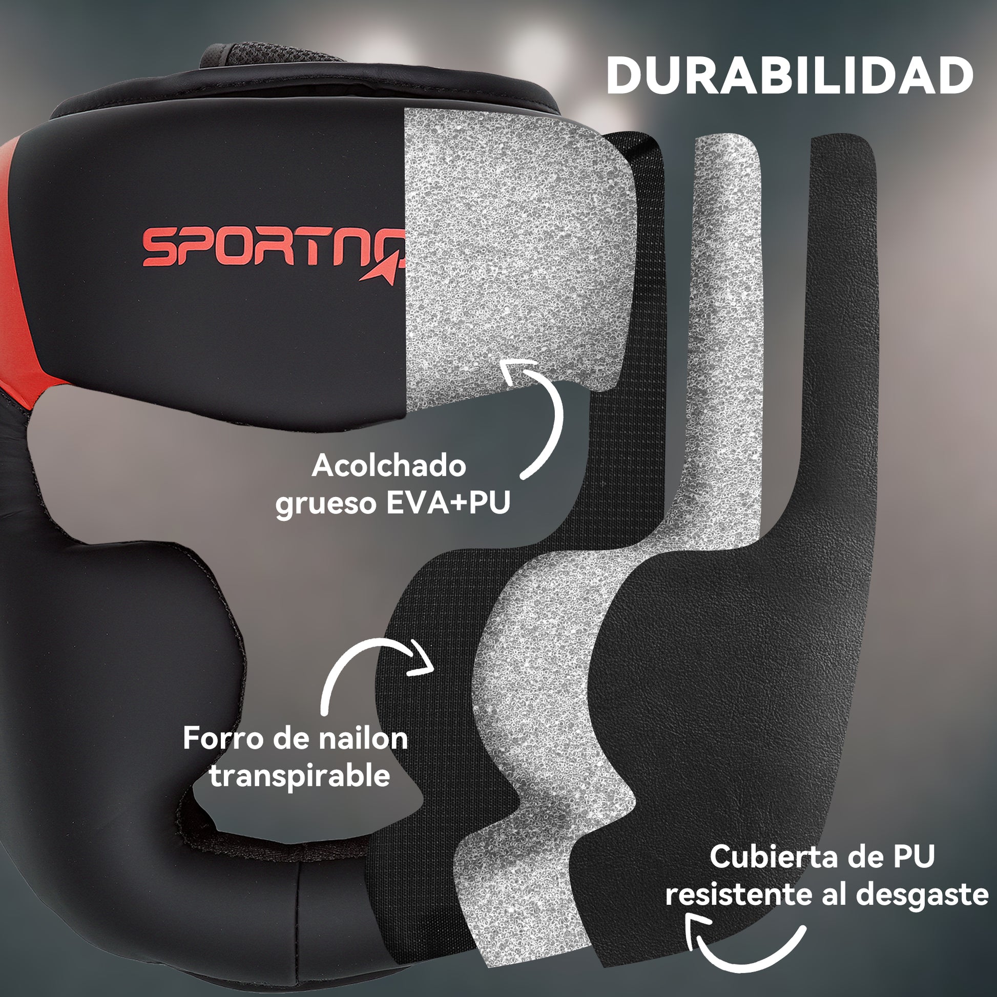 SPORTNOW Boxing Helmet MMA Headgear with Adjustable Strap for Grappling Sparring Martial Arts Kickboxing Karate Size L Red and Black