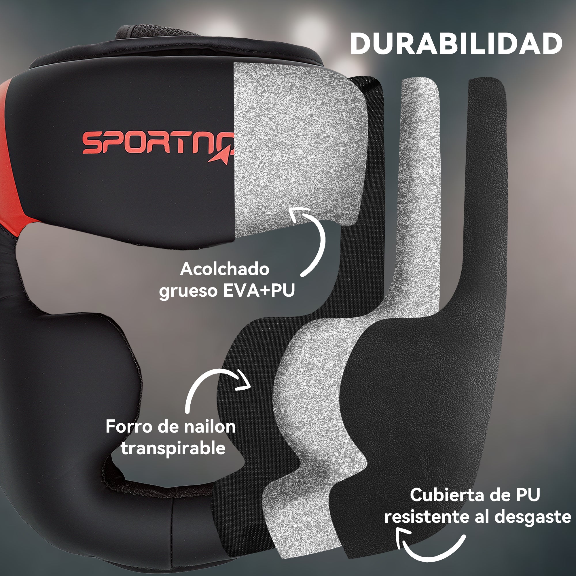 SPORTNOW Boxing Helmet MMA Headgear with Adjustable Strap for Grappling Sparring Martial Arts Kickboxing Karate Size L Red and Black