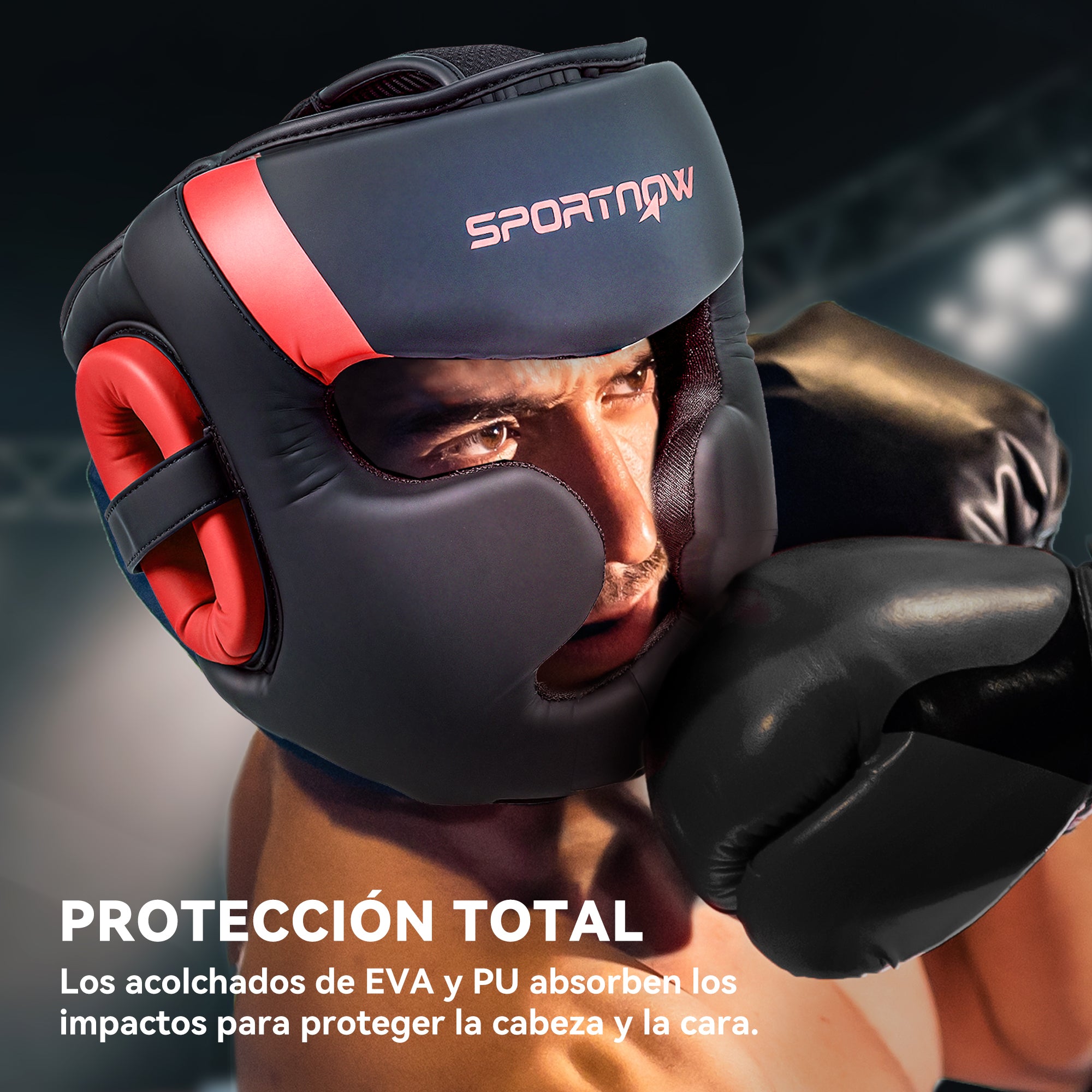 SPORTNOW Boxing Helmet MMA Headgear with Adjustable Strap for Grappling Sparring Martial Arts Kickboxing Karate Size L Red and Black