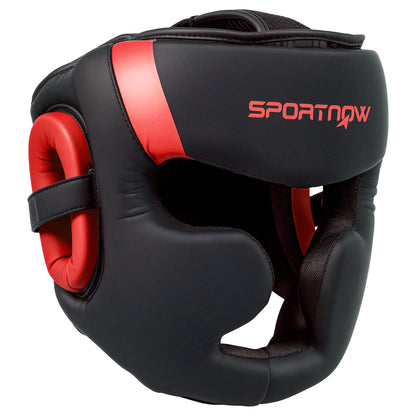 SPORTNOW Boxing Helmet MMA Headgear with Adjustable Strap for Grappling Sparring Martial Arts Kickboxing Karate Size L Red and Black