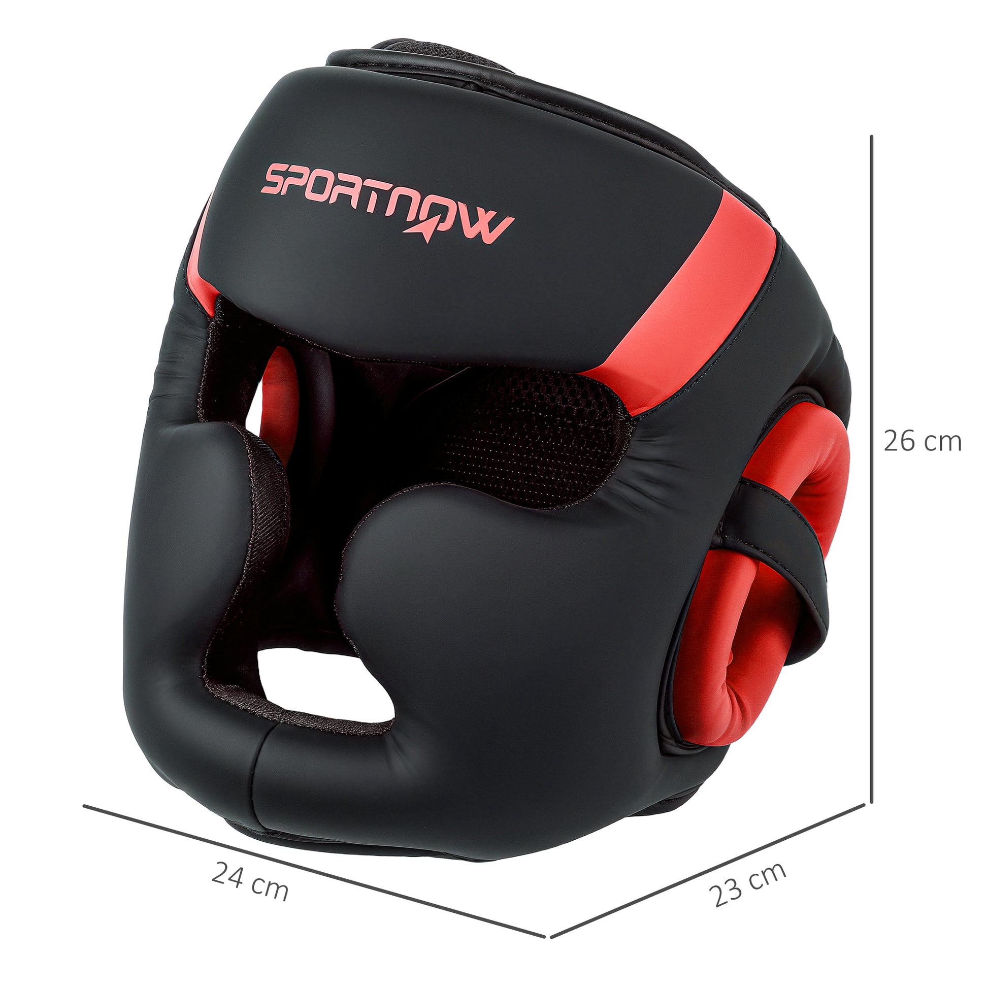 SPORTNOW Boxing Helmet MMA Headgear with Adjustable Strap for Grappling Sparring Martial Arts Kickboxing Karate Size L Red and Black