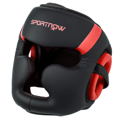 SPORTNOW Boxing Helmet MMA Headgear with Adjustable Strap for Grappling Sparring Martial Arts Kickboxing Karate Size L Red and Black