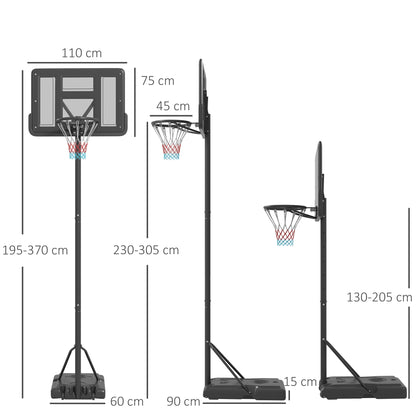 SPORTNOW Outdoor Basketball Hoop 2 in 1 with Adjustable Height 230-305 cm Swimming Pool Basketball Hoop with Stand Basketball Hoop with Wheels Refillable Base Black