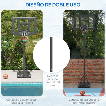 SPORTNOW Outdoor Basketball Hoop 2 in 1 with Adjustable Height 230-305 cm Swimming Pool Basketball Hoop with Stand Basketball Hoop with Wheels Refillable Base Black