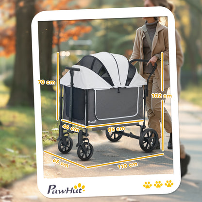 2 in 1 Dog Cart Dog Buggy Foldable for Dogs & Cats up to 30 kg Wagon with Cushion Mesh Windows 2 Doors Storage Bag Cat Cart Buggy Dark Gray