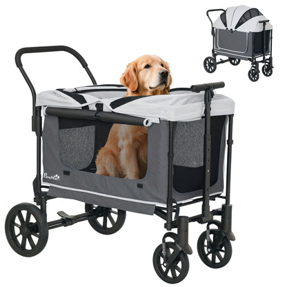 2 in 1 Dog Cart Dog Buggy Foldable for Dogs & Cats up to 30 kg Wagon with Cushion Mesh Windows 2 Doors Storage Bag Cat Cart Buggy Dark Gray