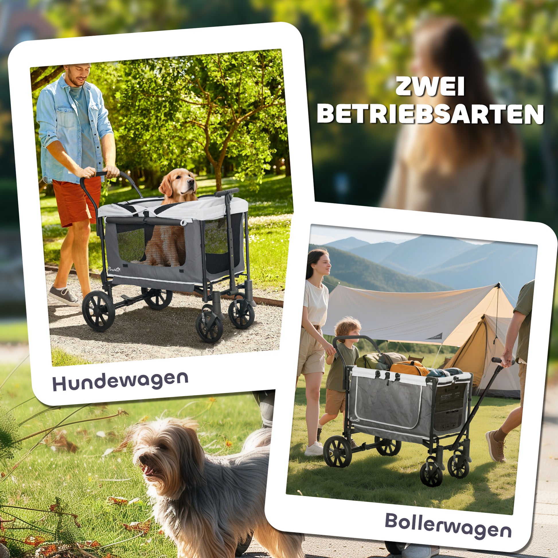 2 in 1 Dog Cart Dog Buggy Foldable for Dogs & Cats up to 30 kg Wagon with Cushion Mesh Windows 2 Doors Storage Bag Cat Cart Buggy Dark Gray