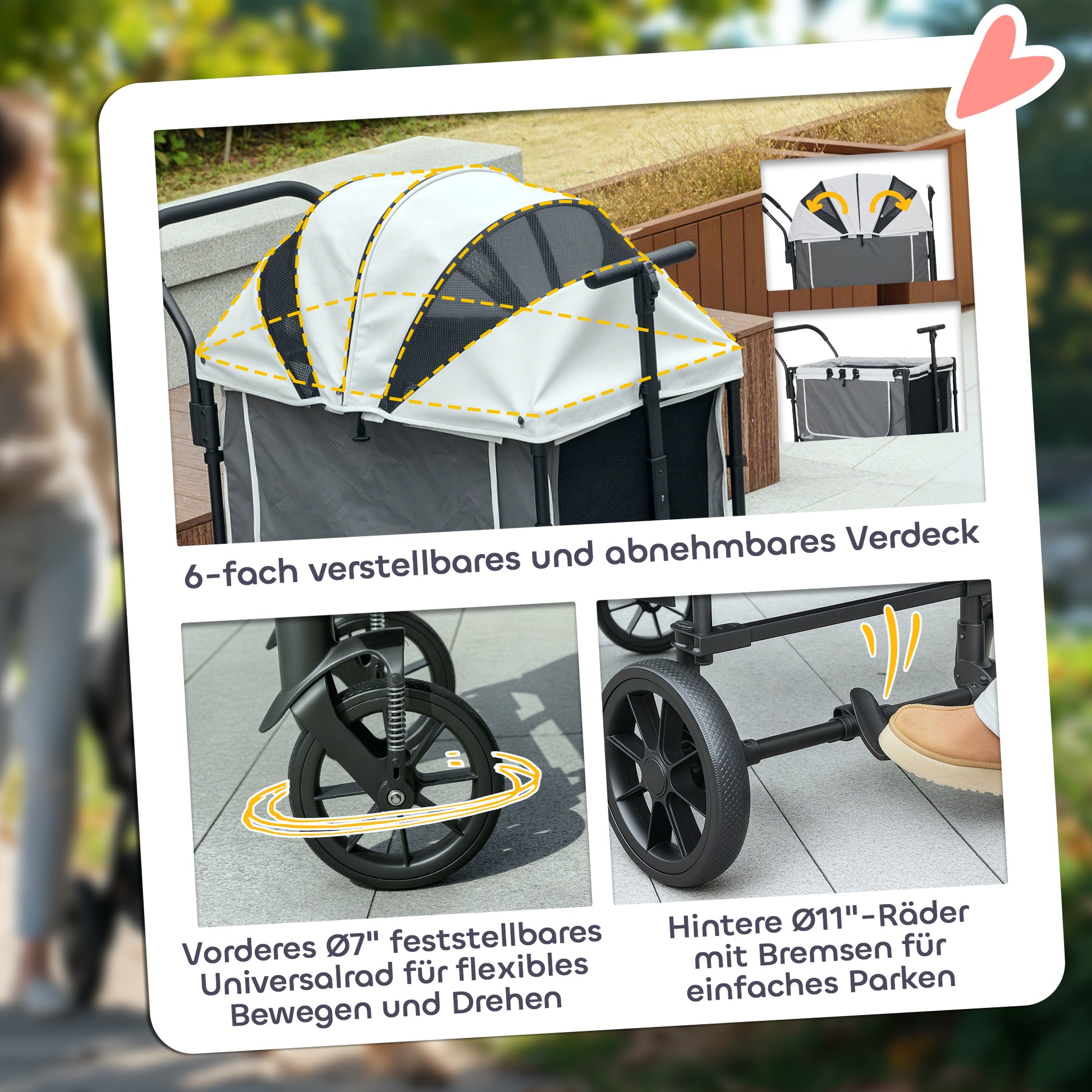 2 in 1 Dog Cart Dog Buggy Foldable for Dogs & Cats up to 30 kg Wagon with Cushion Mesh Windows 2 Doors Storage Bag Cat Cart Buggy Dark Gray