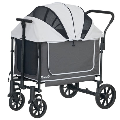 2 in 1 Dog Cart Dog Buggy Foldable for Dogs & Cats up to 30 kg Wagon with Cushion Mesh Windows 2 Doors Storage Bag Cat Cart Buggy Dark Gray