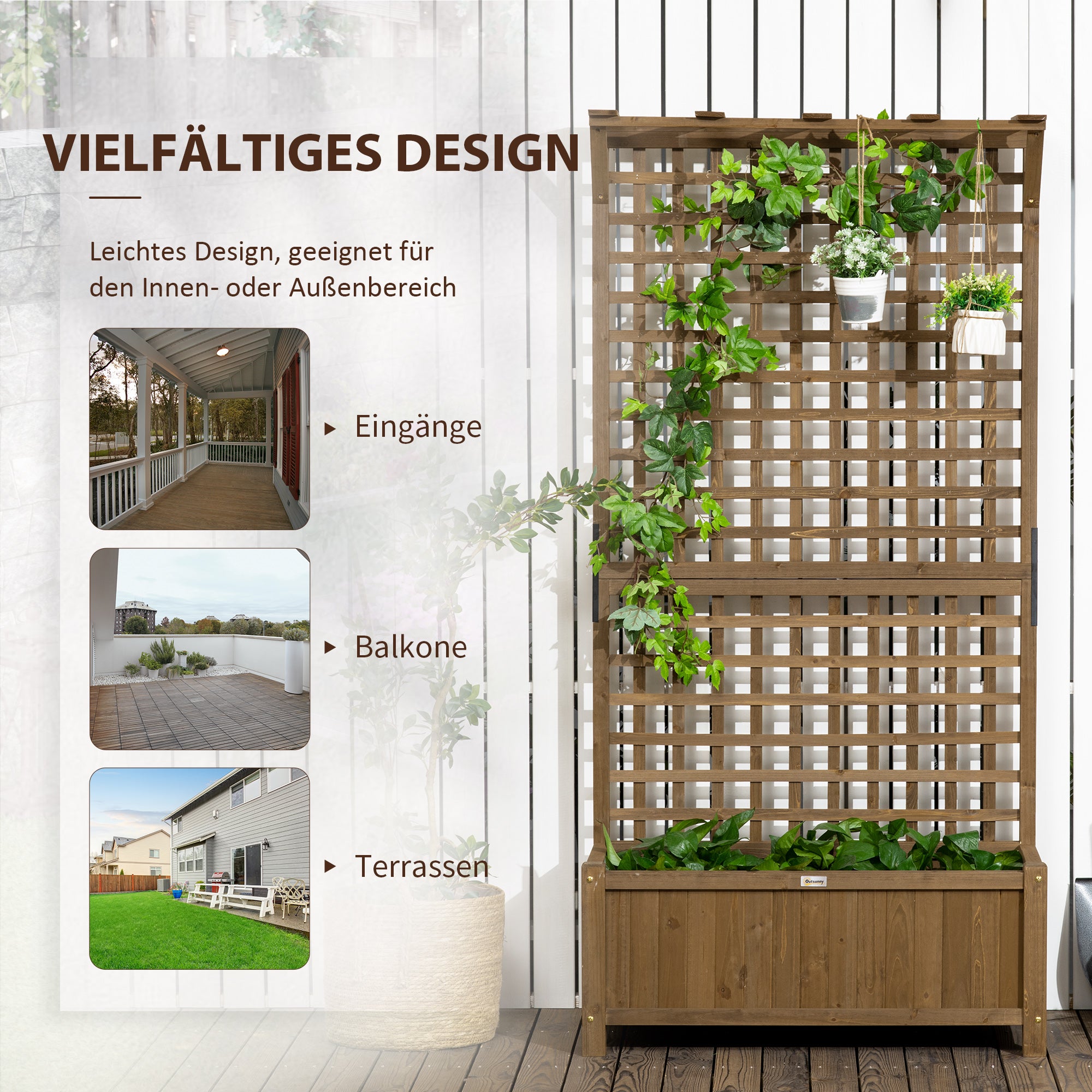Raised Bed Planter Box with Trellis, Trellis Planter Flower Box Wood, Garden Trellis 90 x 45 x 183cm for Garden Balcony Terrace, Flower Pot for Climbing Plants, Basket Plants, Flowers