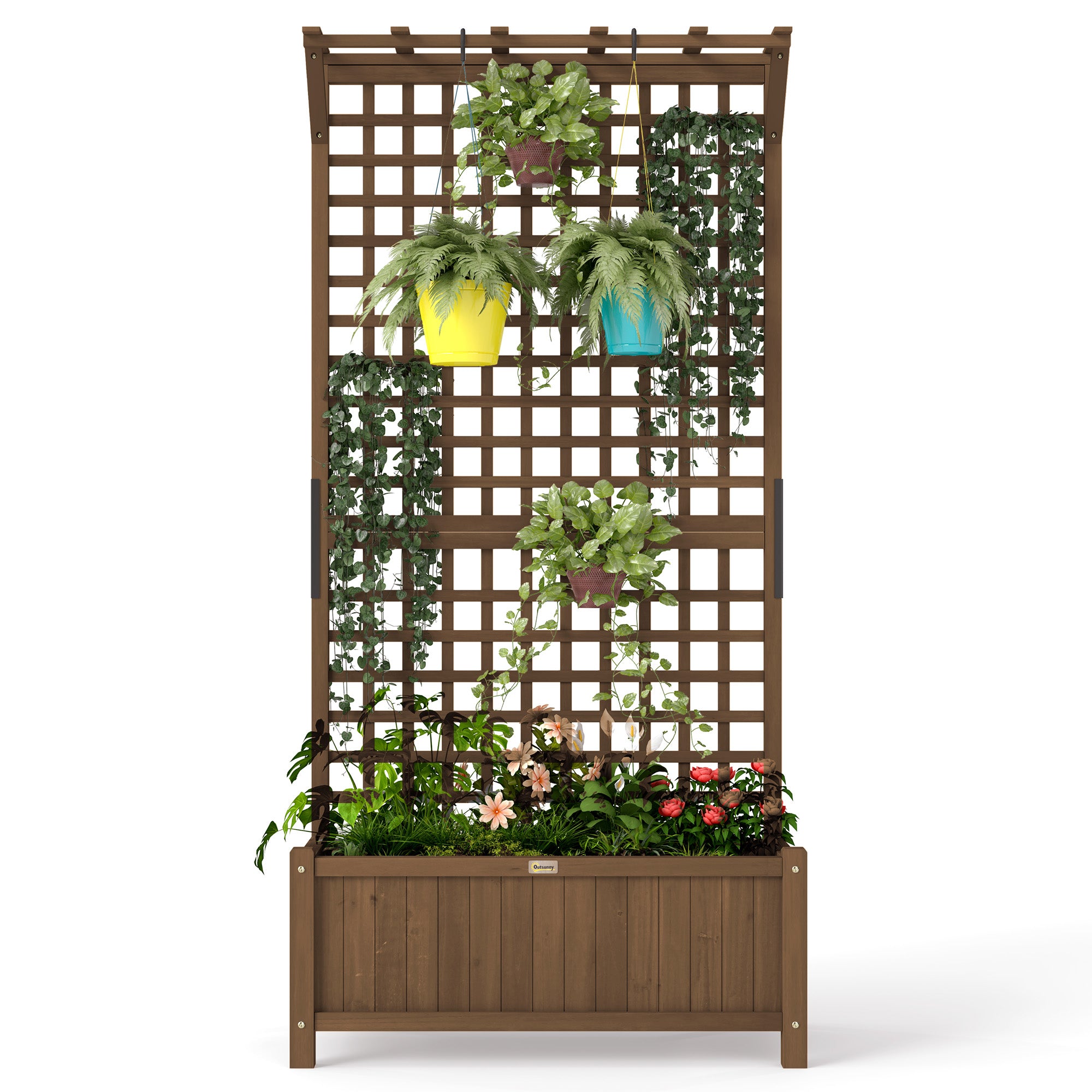 Raised Bed Planter Box with Trellis, Trellis Planter Flower Box Wood, Garden Trellis 90 x 45 x 183cm for Garden Balcony Terrace, Flower Pot for Climbing Plants, Basket Plants, Flowers