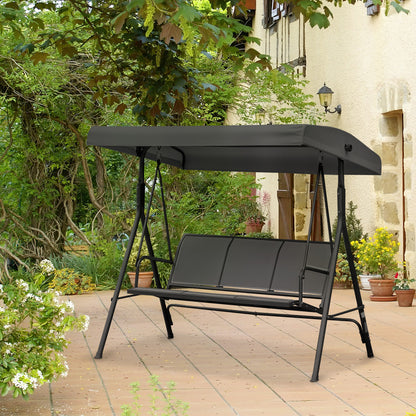 3-Seater Grand Confort Garden Swing Adjustable Sun Canopy Ergonomic Seat and Backrest Epoxy Resin Steel Textilene Black
