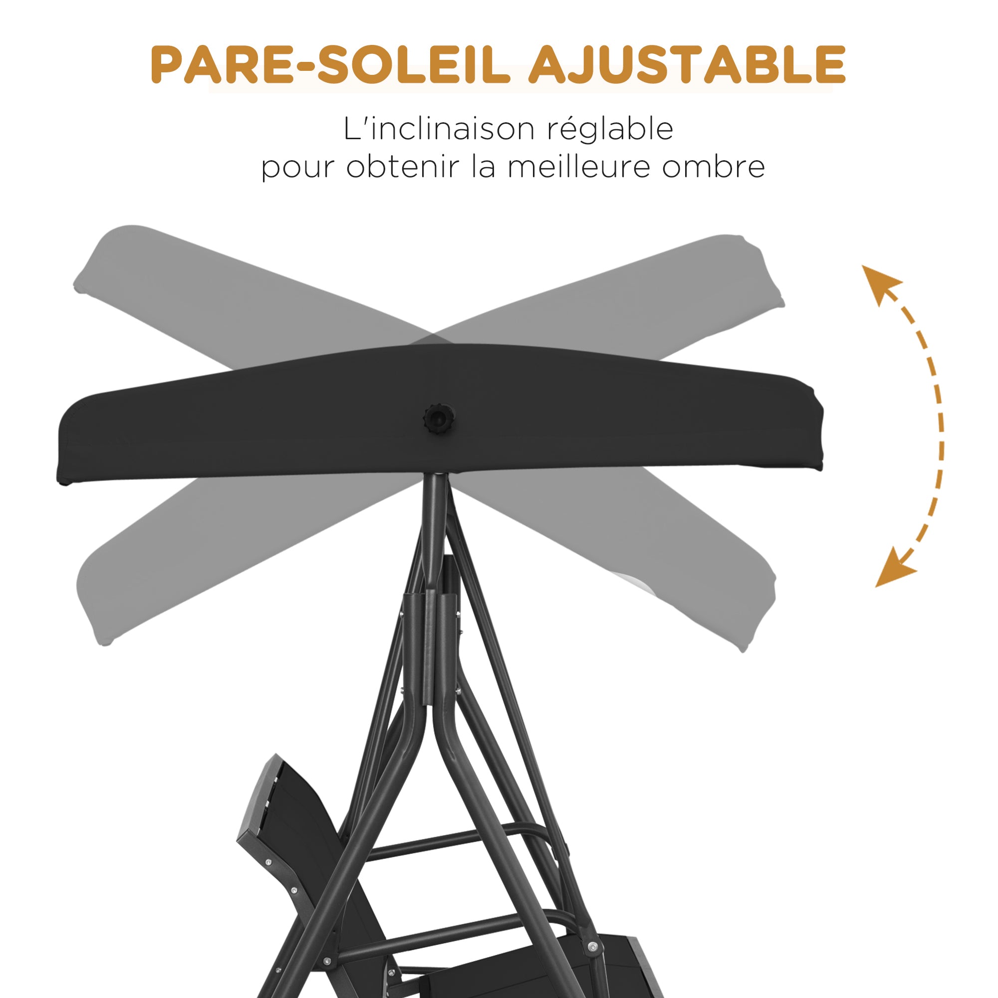 3-Seater Grand Confort Garden Swing Adjustable Sun Canopy Ergonomic Seat and Backrest Epoxy Resin Steel Textilene Black