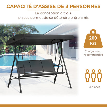 3-Seater Grand Confort Garden Swing Adjustable Sun Canopy Ergonomic Seat and Backrest Epoxy Resin Steel Textilene Black