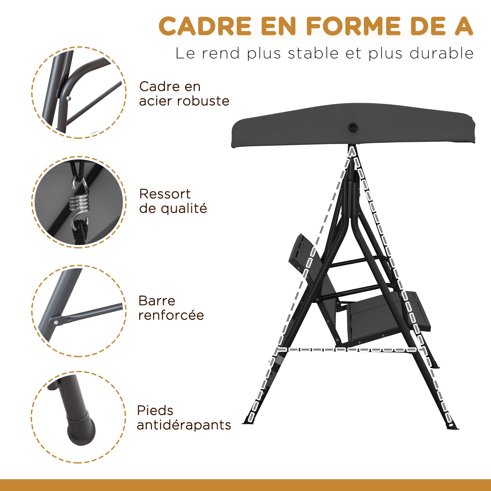 3-Seater Grand Confort Garden Swing Adjustable Sun Canopy Ergonomic Seat and Backrest Epoxy Resin Steel Textilene Black