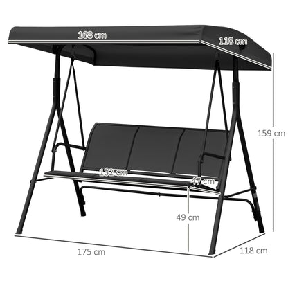 3-Seater Grand Confort Garden Swing Adjustable Sun Canopy Ergonomic Seat and Backrest Epoxy Resin Steel Textilene Black