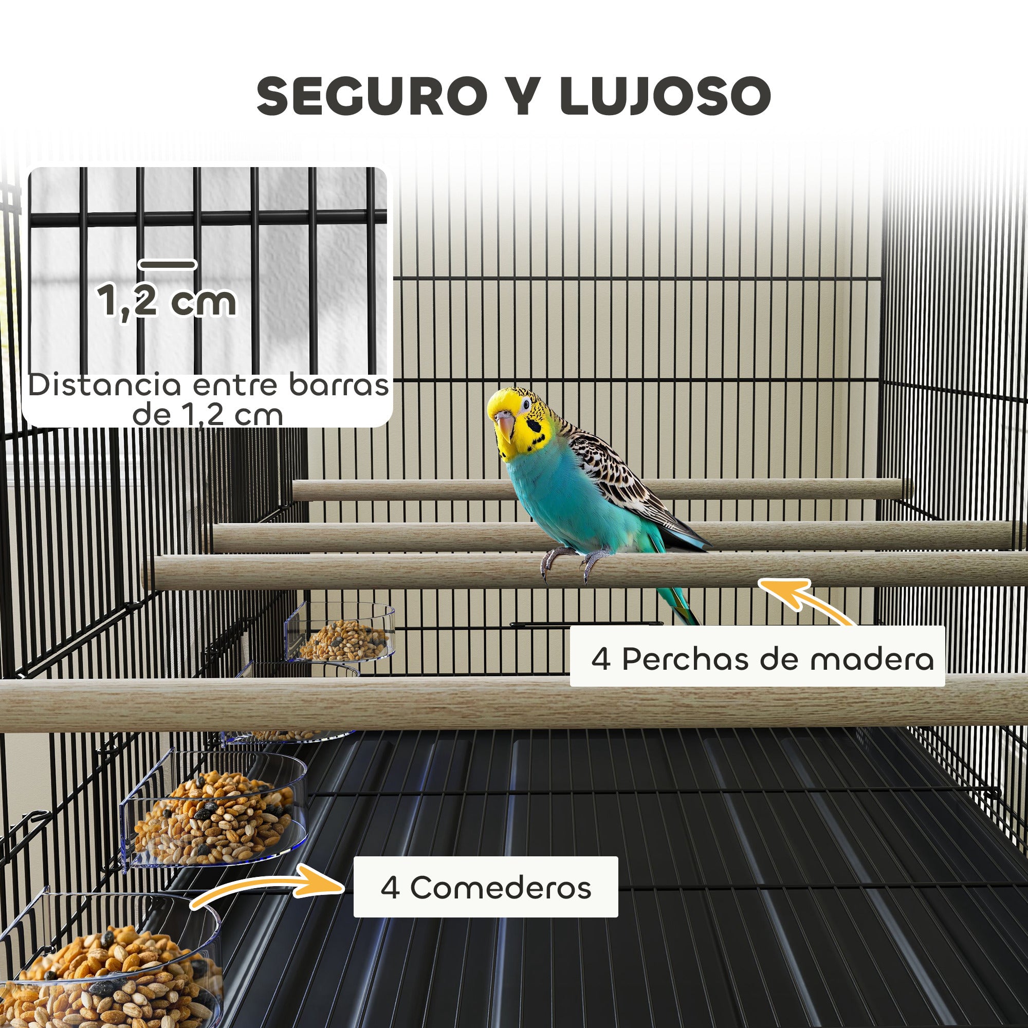 Bird Cage with Divider Birdhouse with Wheels 4 Feeders 4 Perches and Removable Tray Cage for Parrots Canaries Parakeets 94x57x128 cm Black