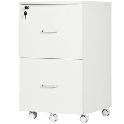 Desk Container Storage on Wheels Filing Cabinet Office Furniture 2 Lockable Drawers made of MDF Chipboard Dimensions 43L x 45W x 72H cm White