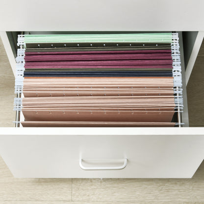 Desk Container Storage on Wheels Filing Cabinet Office Furniture 2 Lockable Drawers made of MDF Chipboard Dimensions 43L x 45W x 72H cm White