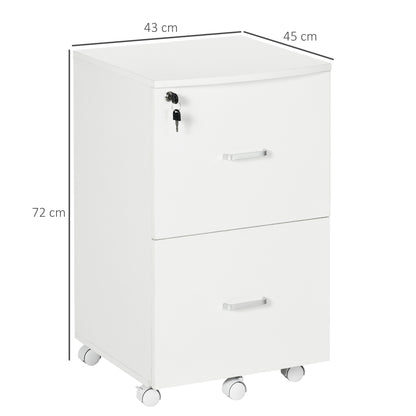 Desk Container Storage on Wheels Filing Cabinet Office Furniture 2 Lockable Drawers made of MDF Chipboard Dimensions 43L x 45W x 72H cm White